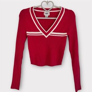 BDG Addison Cropped V-Neck Ribbed Knit Sweater in red